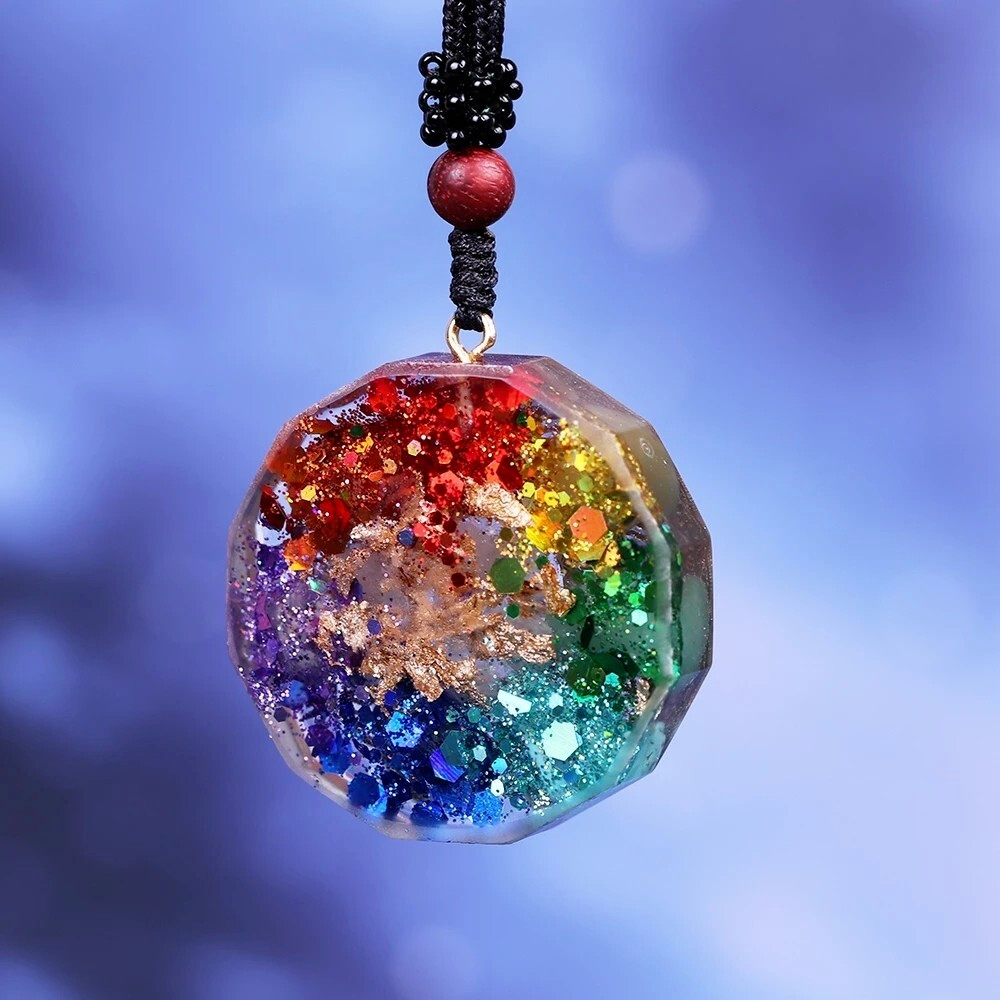 7 Chakra Natural Crystal Orgonite Pendant Healing Talisman Resin Unisex Necklace