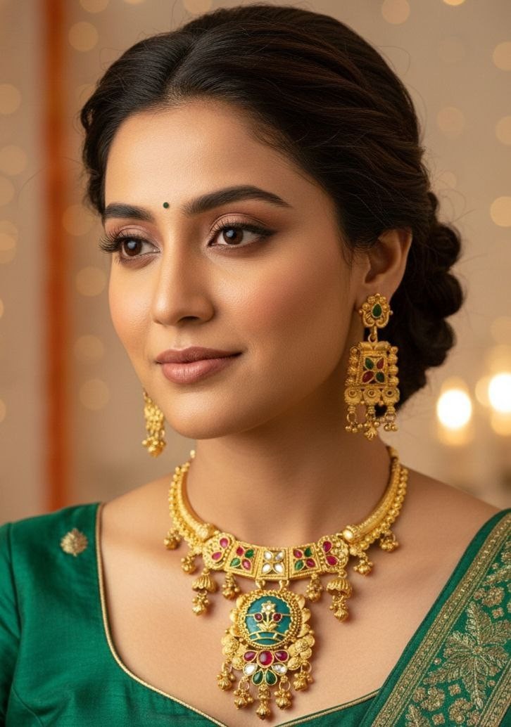 Indian Necklace Jewelry Bollywood Gold Heritage Bridal Earring Kundan Choker Set