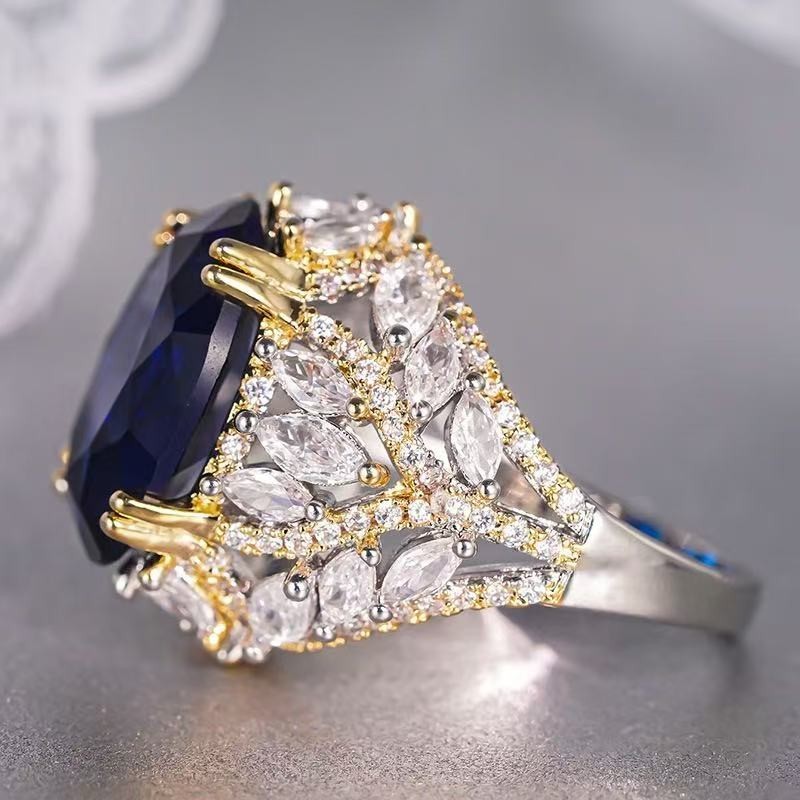 Stunning Woman 18k Gold Plated Blue CZ Sparkling Band Ring Sizes 6-10