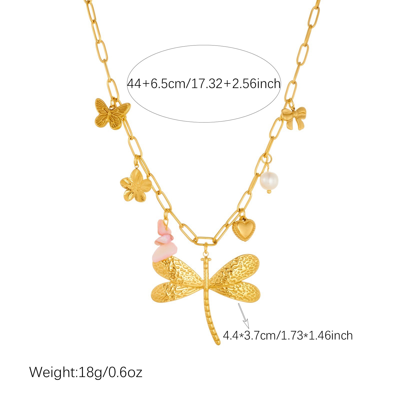 316L Stainless Steel Dragonfly Flower Bow Necklace Multi Pendant Waterproof