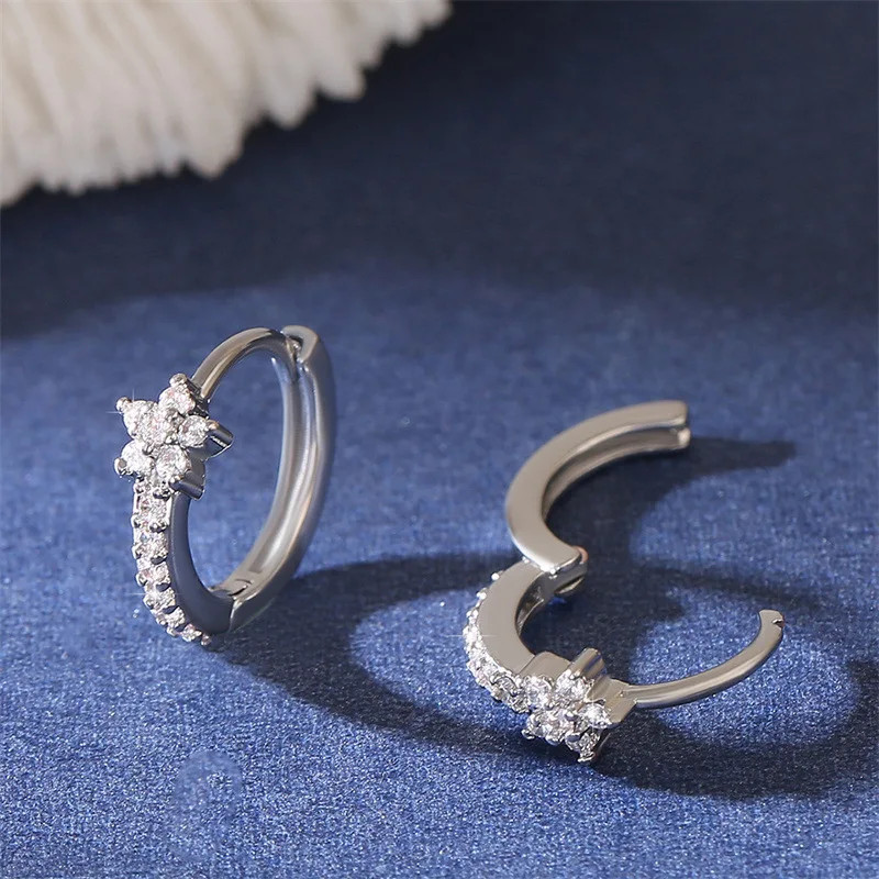 Fashion Stainless Star Hoops Earrings for Women Vintage Crystal Zirconia Circle