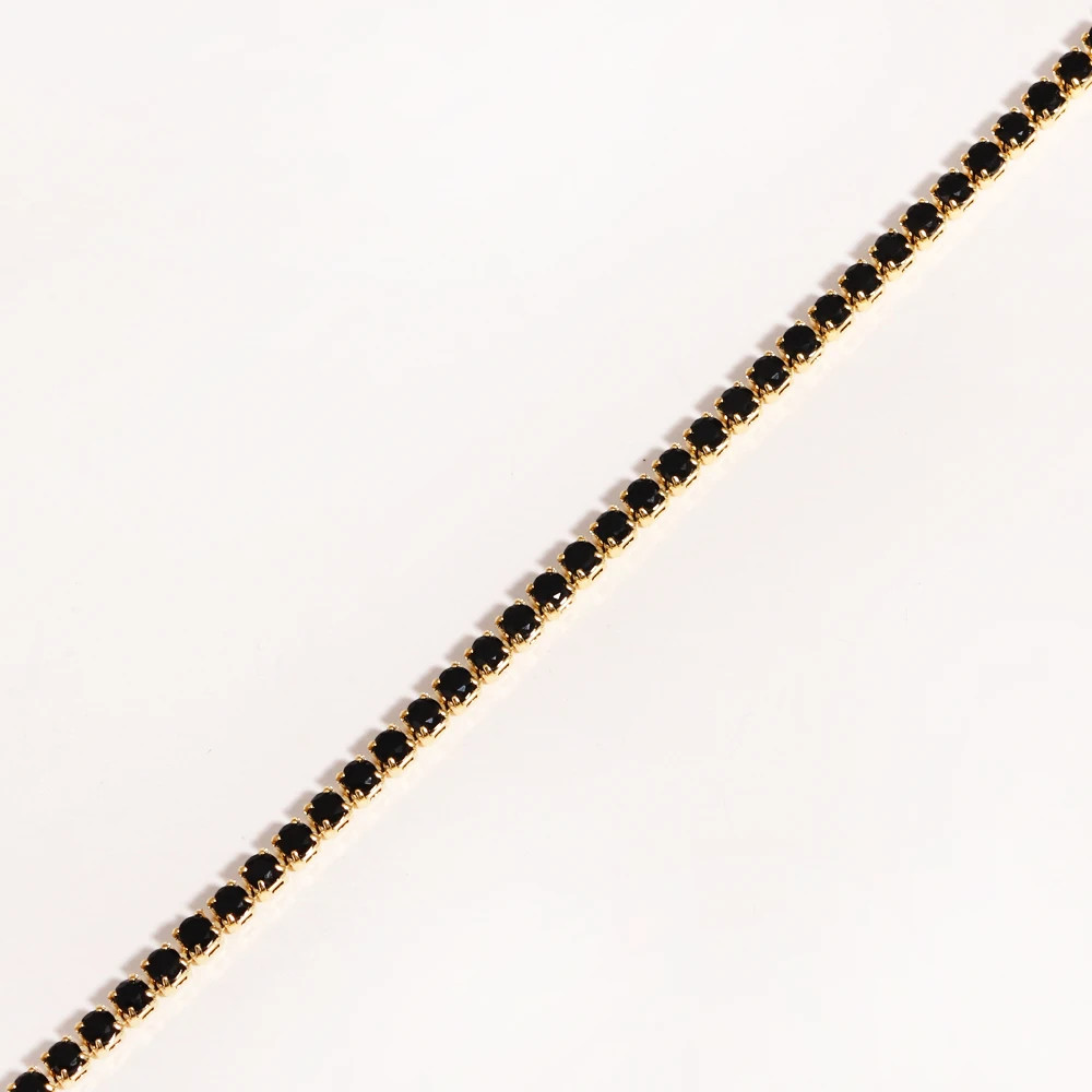 Gold Color Tennis Chain Necklace 2mm Simulated Zirconia 16in Women Jewelry