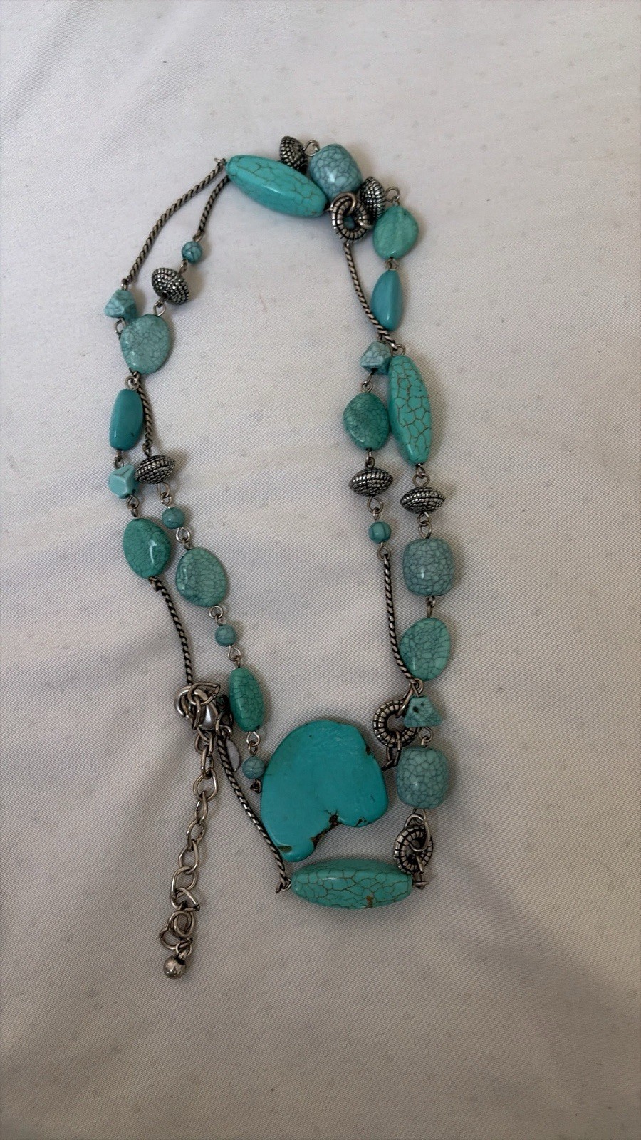 Chico’s Turquoise Baroque Stone Beaded Statement Necklace Lobster Clasp, 18 in