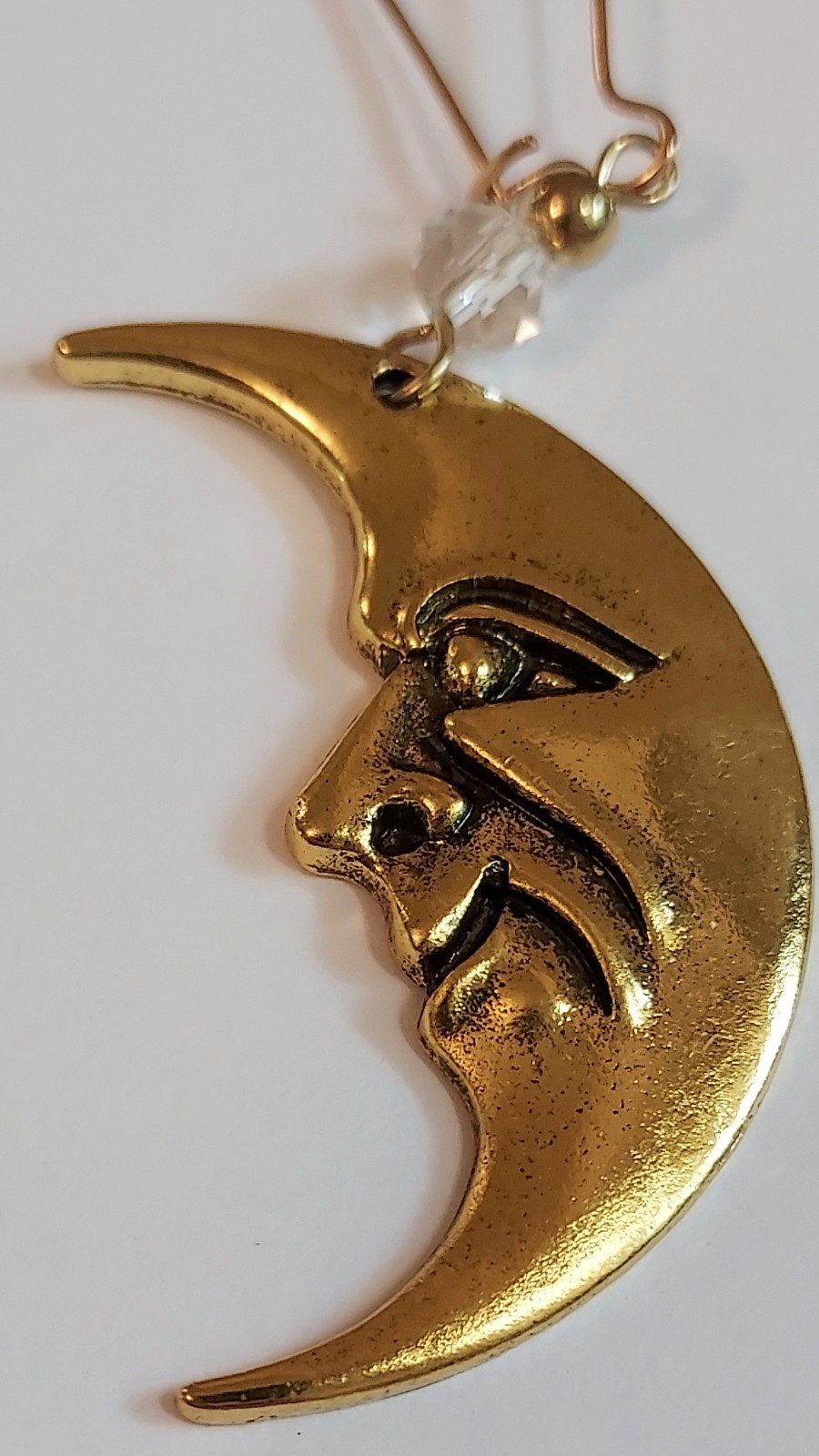 Moon Face Dangle Earrings Gold Tone Celestial Crescent Moon Statement