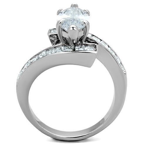 Women’s Ring, Clear CZ, Stainless Steel, Statement, Marquise Cut, Elegant
