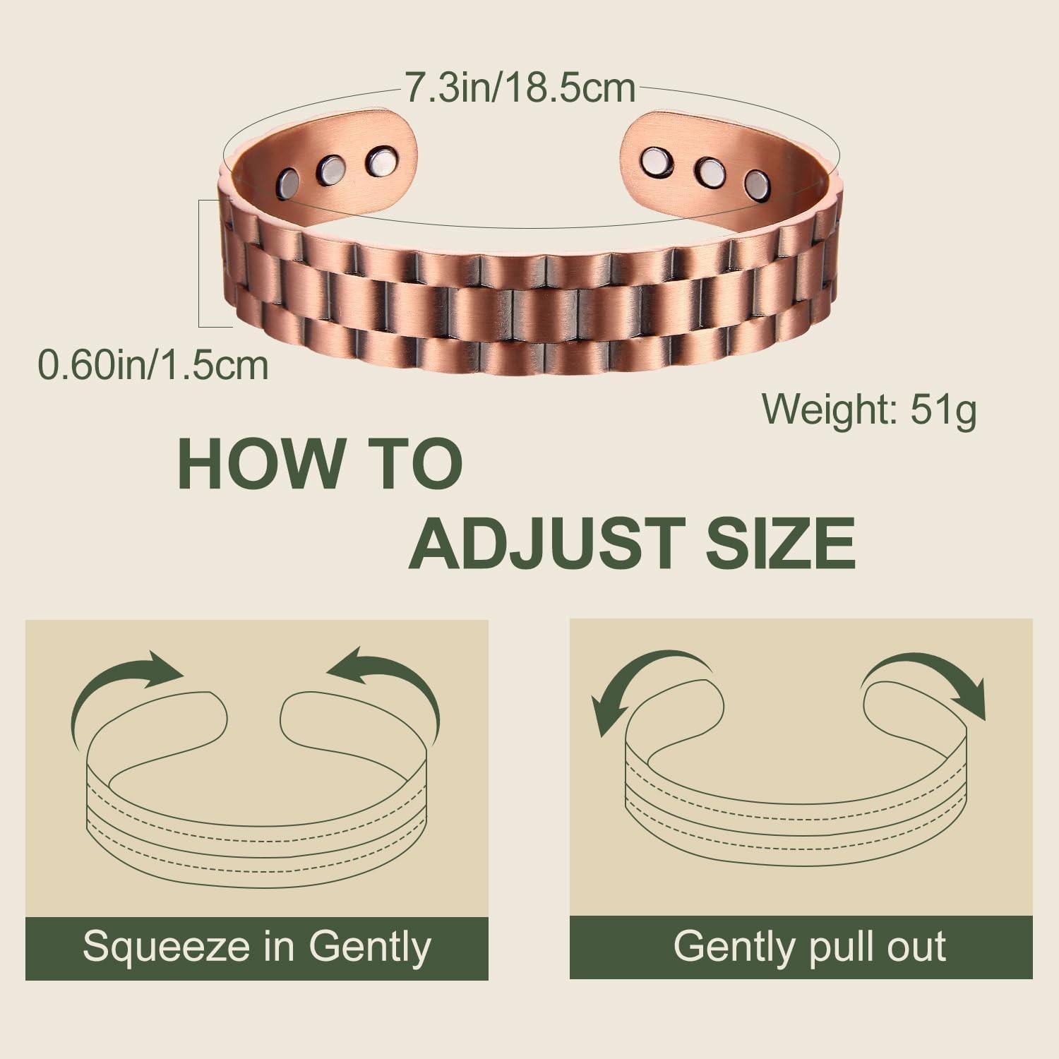 Stylish 99.9% Copper Bracelet with 6x 3500 Gauss Magnets – Perfect Gift for Men