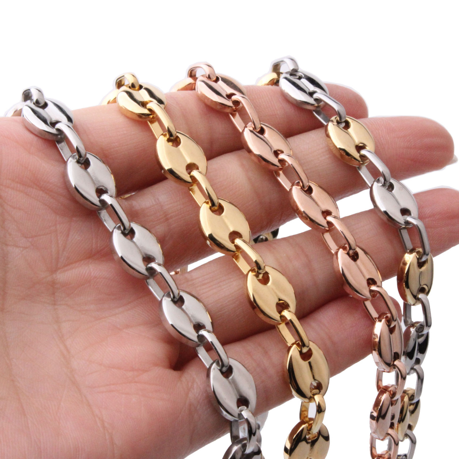 Multi-color 7″-40″ Women Men’s Chain Stainless Steel Coffee Beads Link Necklace