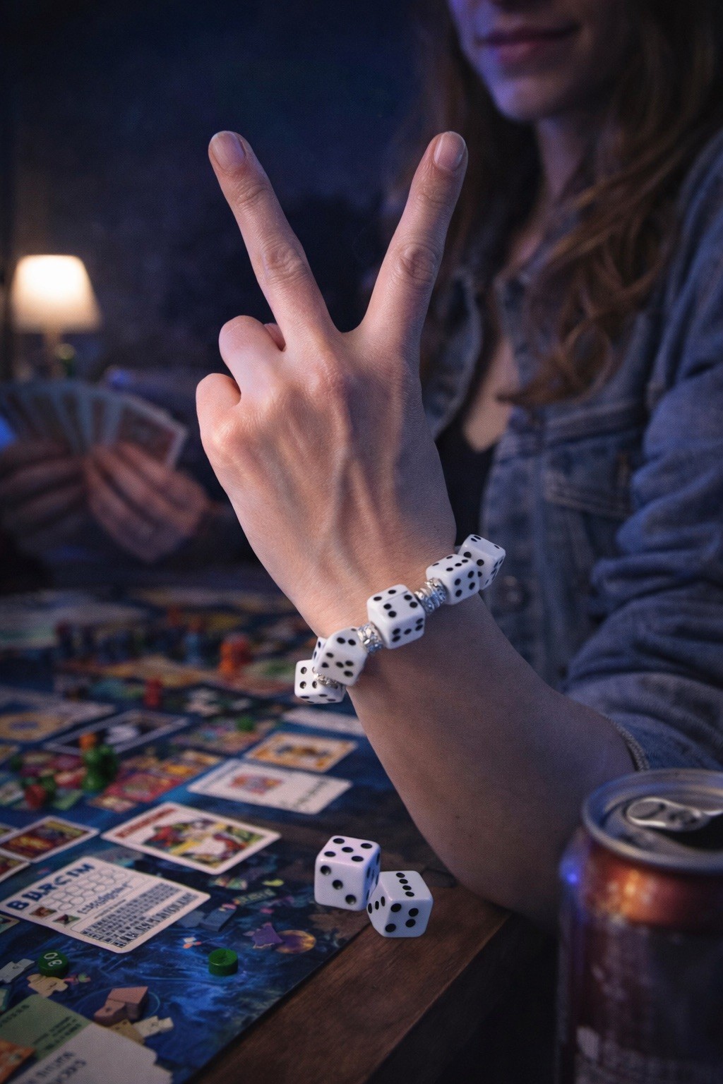 Dice Bracelet Bunco Dice Beaded Stretch Bracelet Handmade Black White for Woman