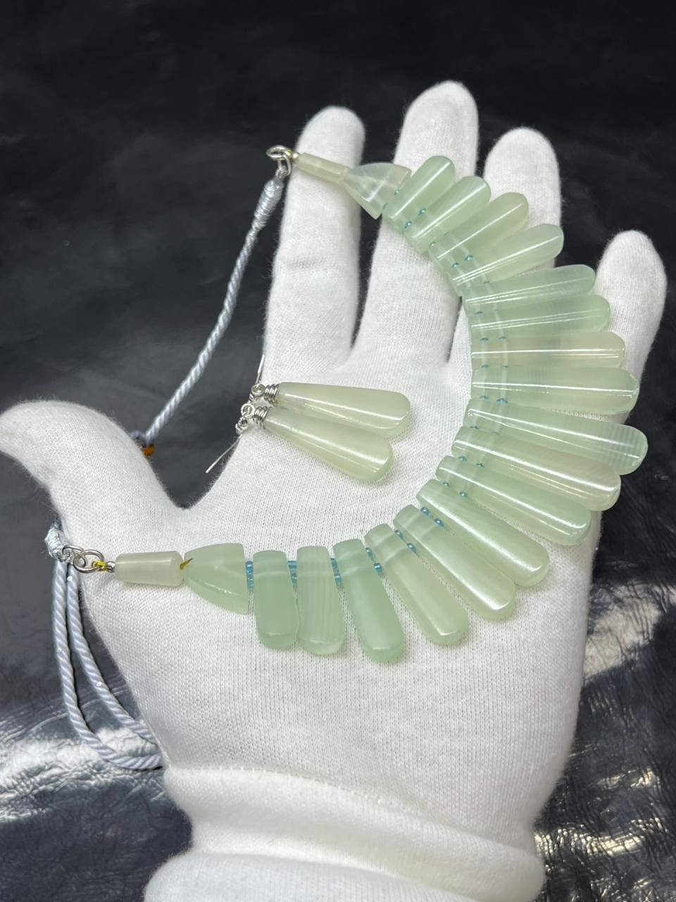 Natural Finger Print Stone Necklace Set 70g High Grade Quality Gemstone Jewelry