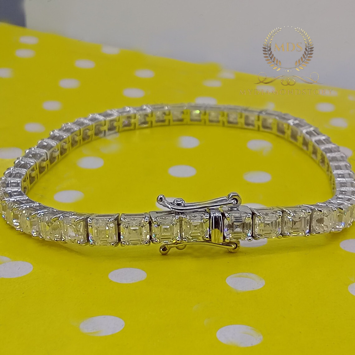 7′ Inch Long Tennis Wedding Bracelet 7 CT Asscher Cut VVS1 Solid 14K White Gold