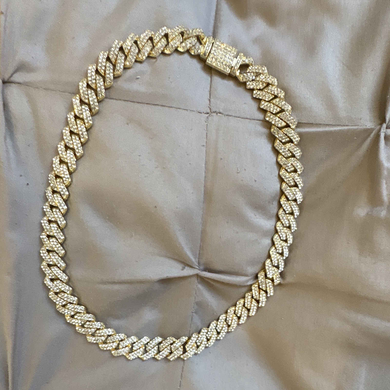 Gold Plated Iced Out Cuban Link Chain Necklace – Pavé Rhinestone, 18 in