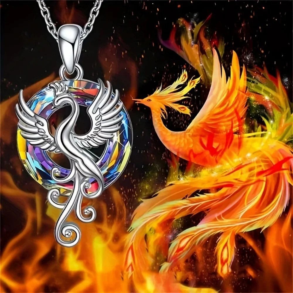 Crystal Phoenix Wings Pendant Necklace Colorful Firebird Clavicle Chain