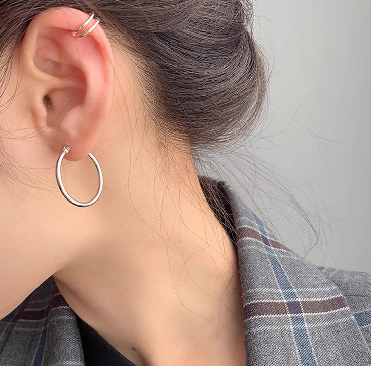 Sterling Silver Hoop Earrings Silver Smooth Round Shaped for Women 10MM-60MM USA
