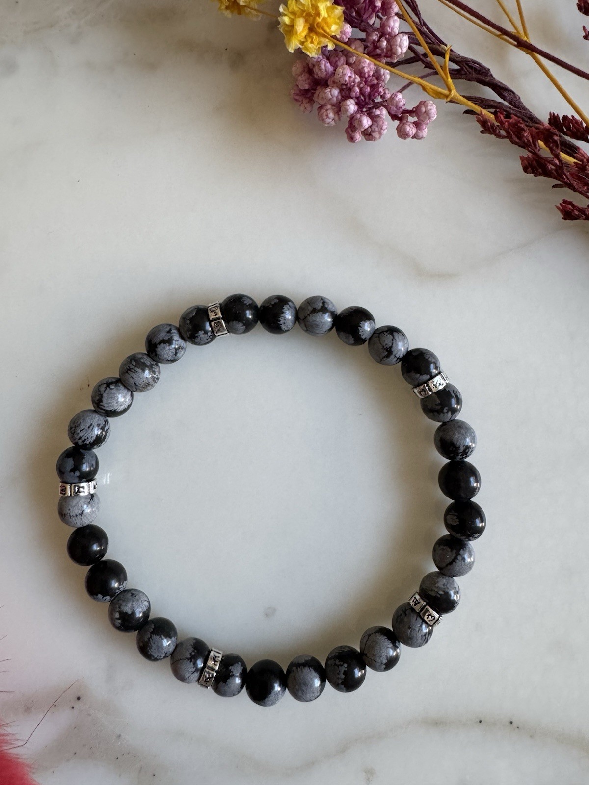 6mm Natural Snowflake Obsidian Bracelet