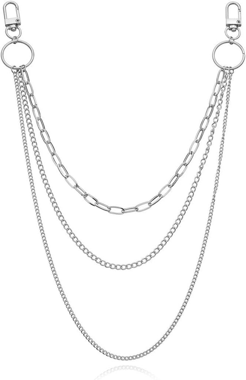 2 Pieces Belt Chains Jeans Chains for Men Women, Stainless Steel Wallet Chain Hi
