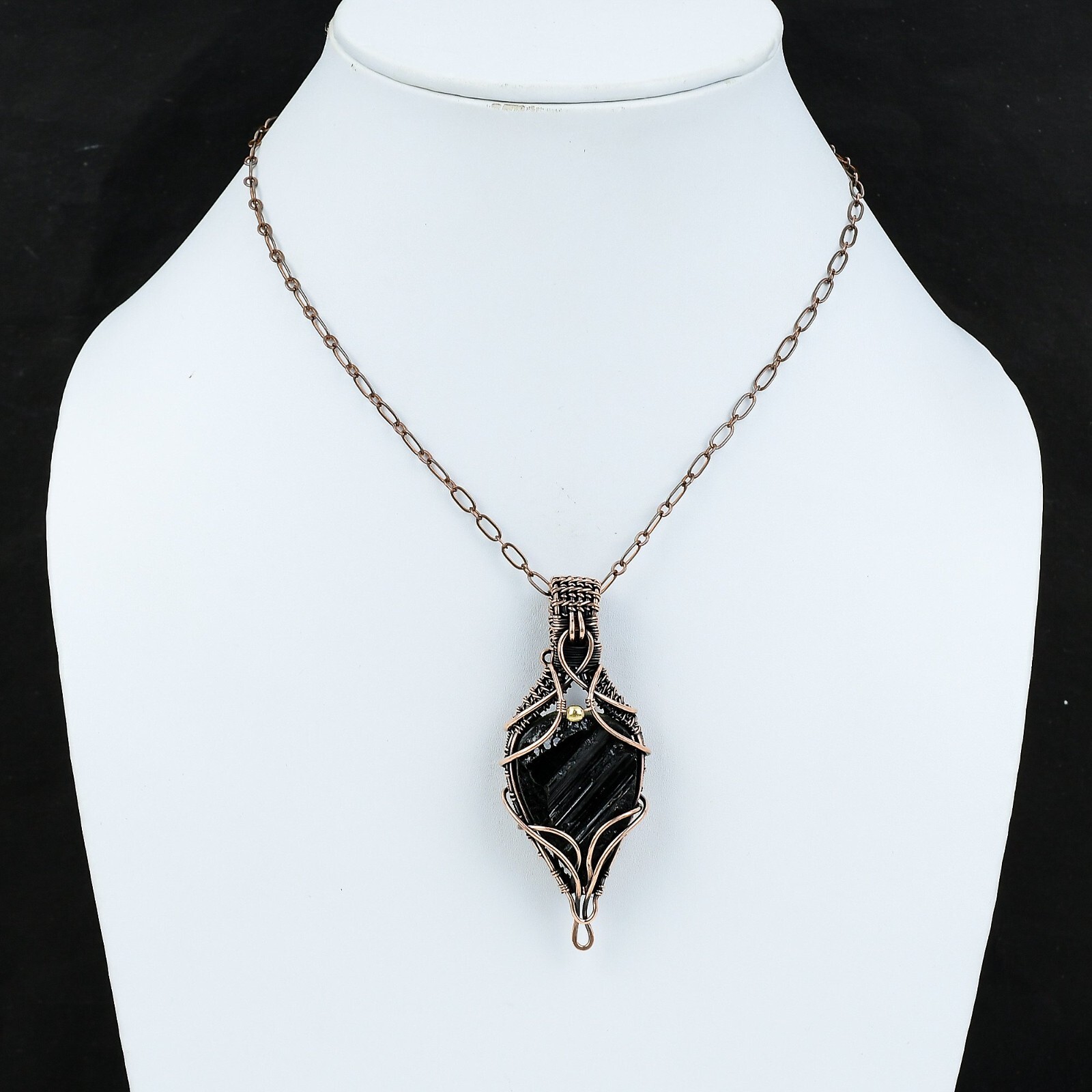 Gift For Her Black Tourmaline Rough Wire Wrapped Pendant Copper Jewelry 2.83″