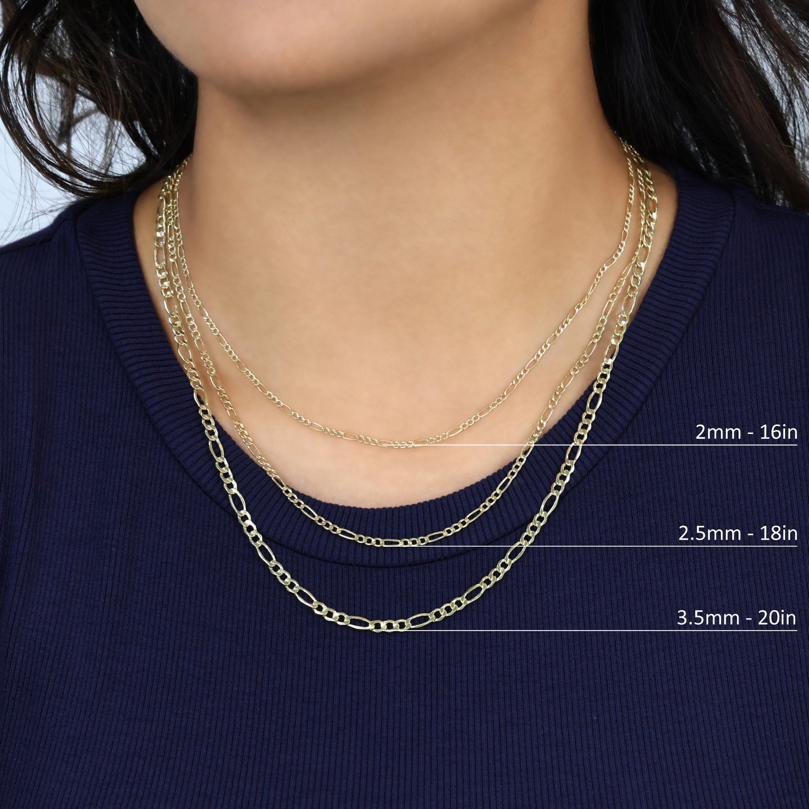 14K Yellow Gold 2mm-7.5mm Figaro Link Chain Necklace Bracelet Men Women 7″- 30″
