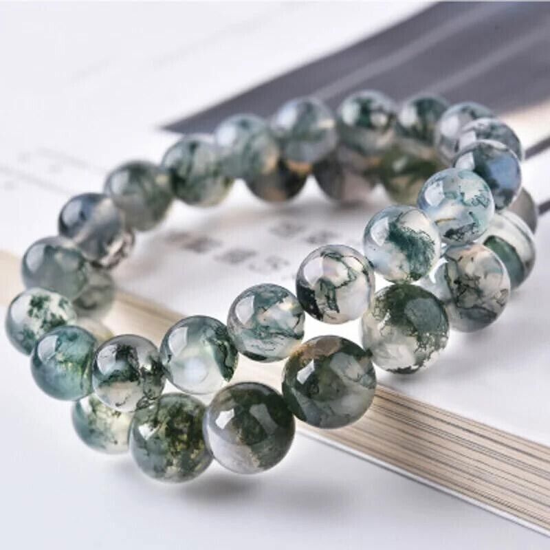 8Mm Natural Moss Agate Bracelet Gemstone Jewelry Healing for Woman Gift