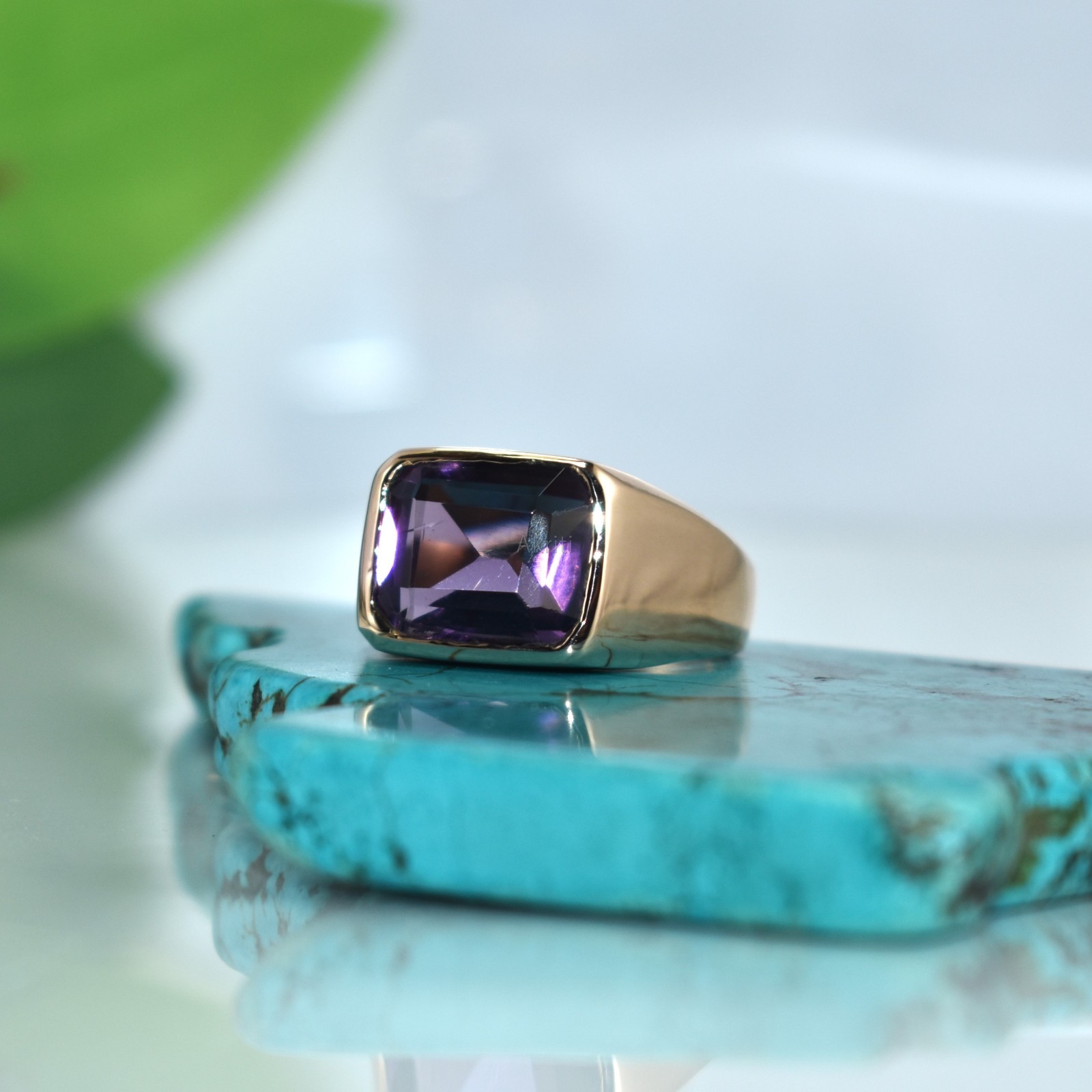 Deep Amethyst Copper Handmade Signet Men’s Ring Traditional Skill Artist