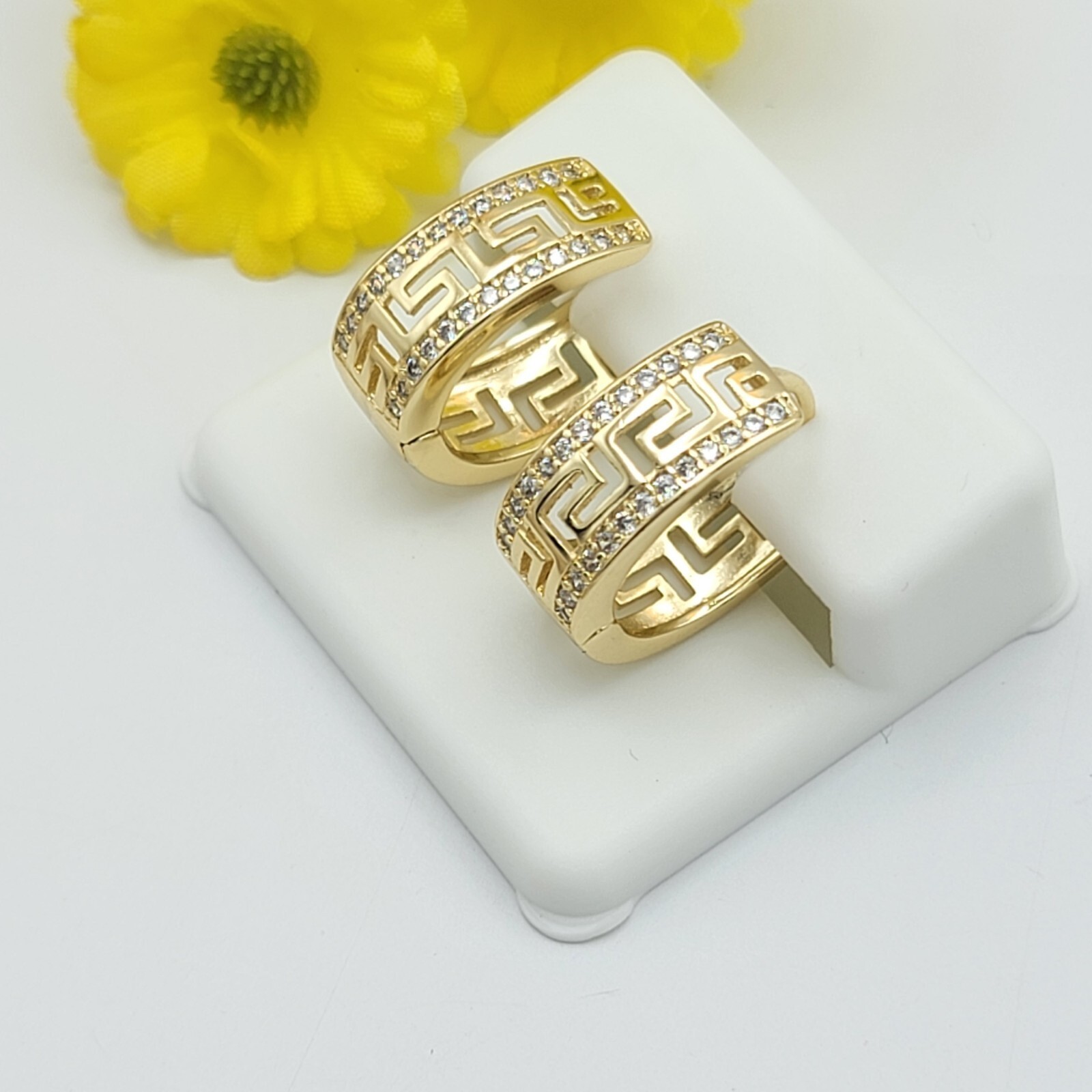 14K Yellow Gold Silver Plated Round Cut Simulated Diamond Women’s Hoop Earring