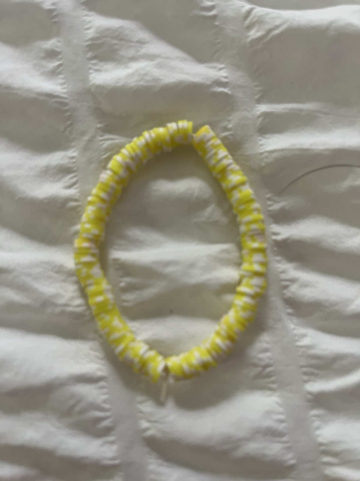 Yellow & White Plastic Round Beaded Stretch Bracelet Slip-On, Sizable No Stone