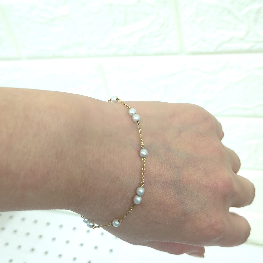 TASAKI Japanese Pearl 3.9mm K18 Yellow Gold Bracelet Approx. 2g Light Grey