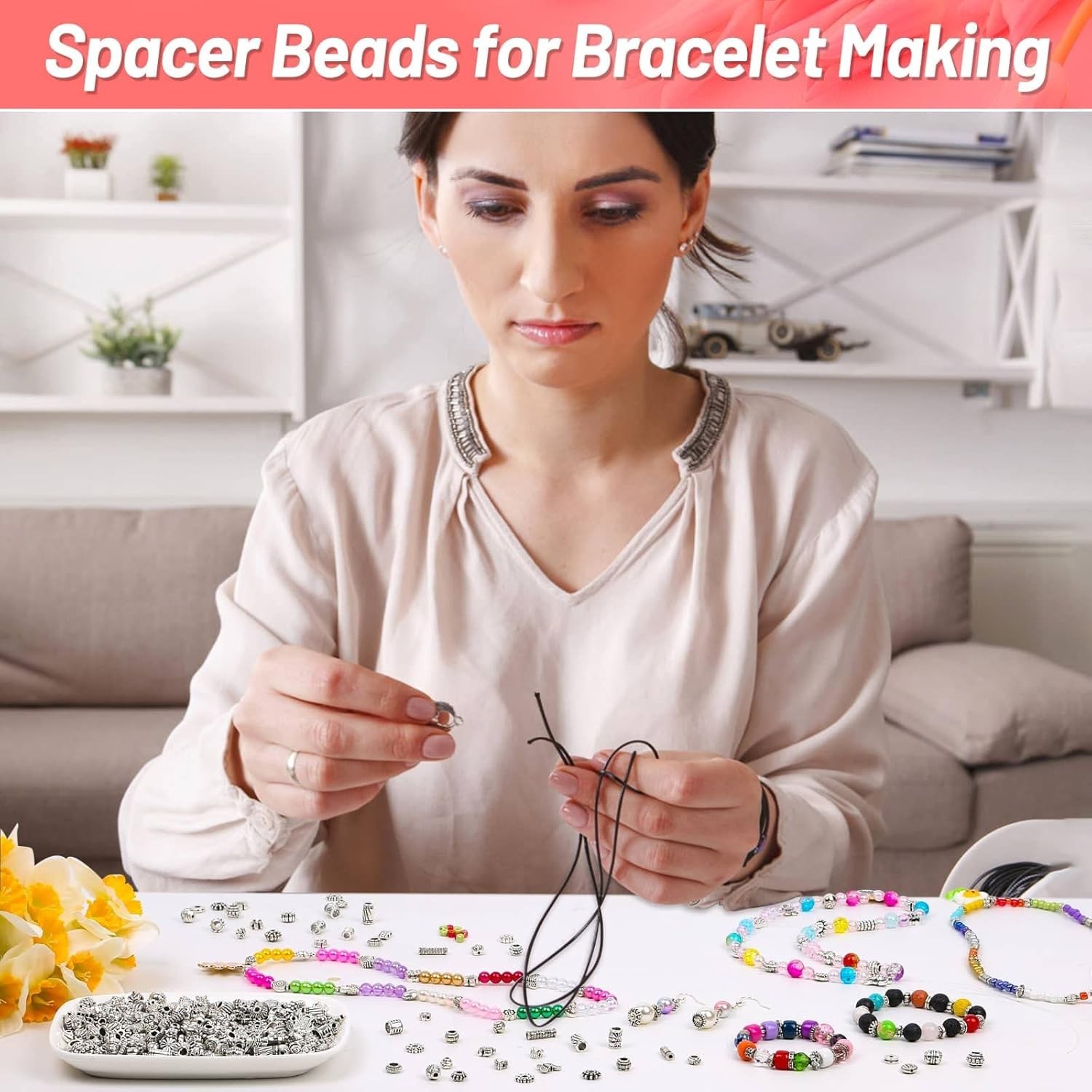 500 Pcs Silver Spacer Beads Bulk Jewelry Making Charms for Bracelets Necklaces
