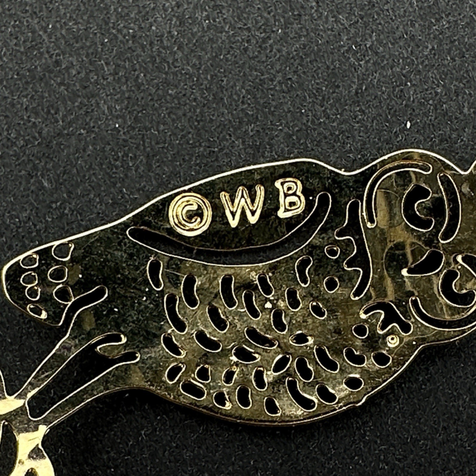 WILD BRYDE owl earrings – gold-tone figural bird 1.75″ dangle signed pierced