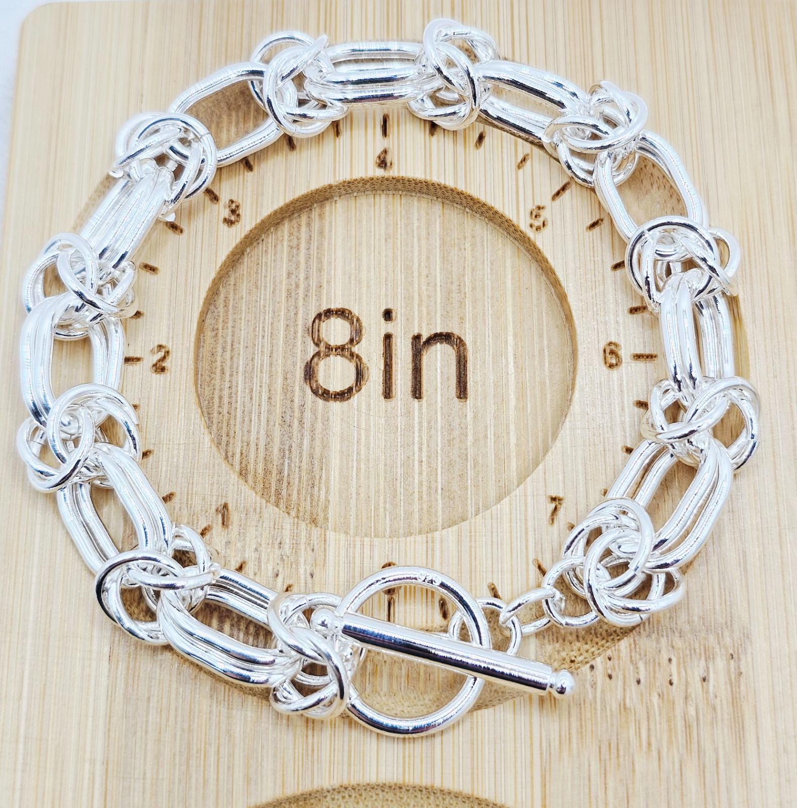 Bracelet 8.5 in .925 Sterling Silver Solid Full Rings Design Link Chain 33g