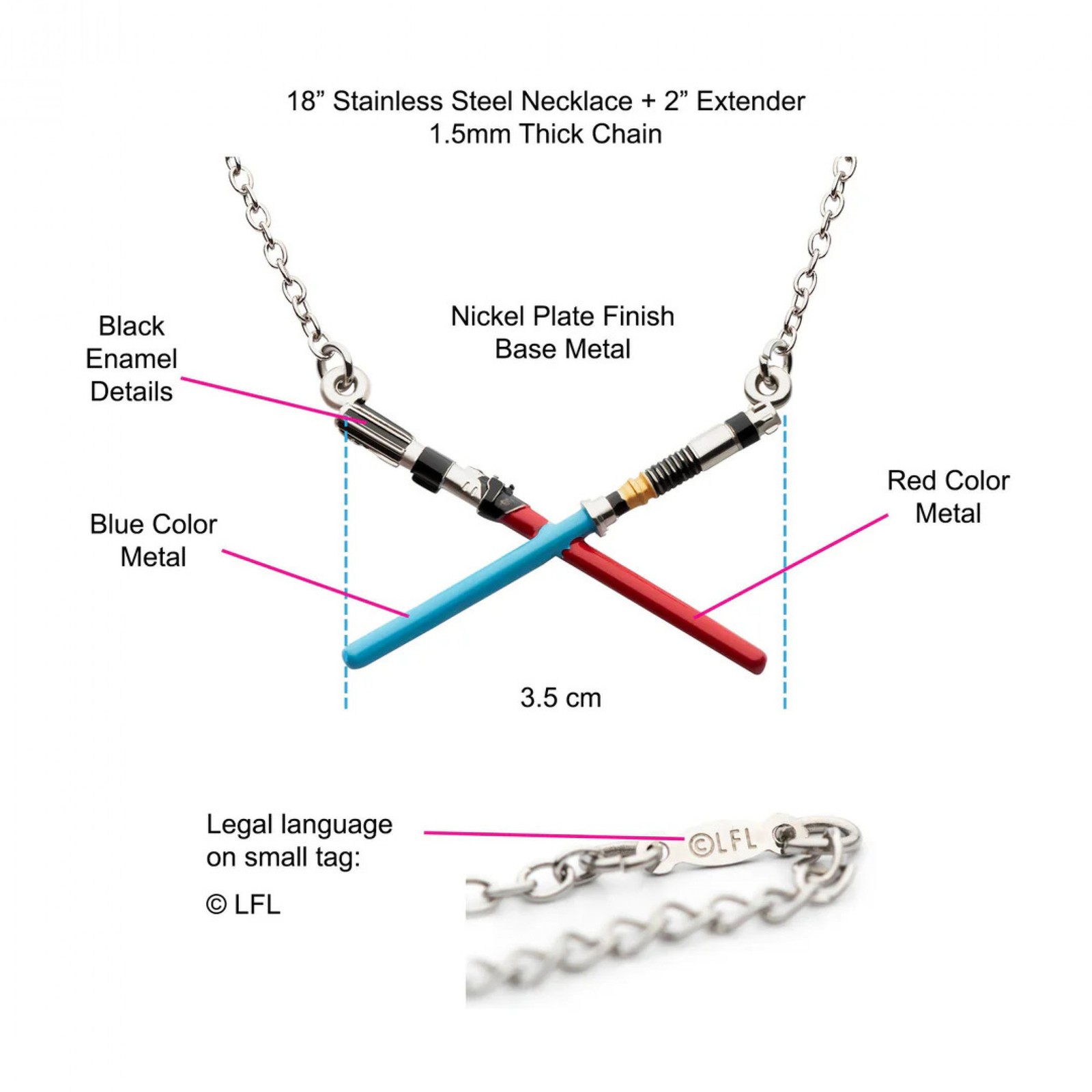 Star Wars Crossed Light Sabers Pendant Necklace Multi-Color