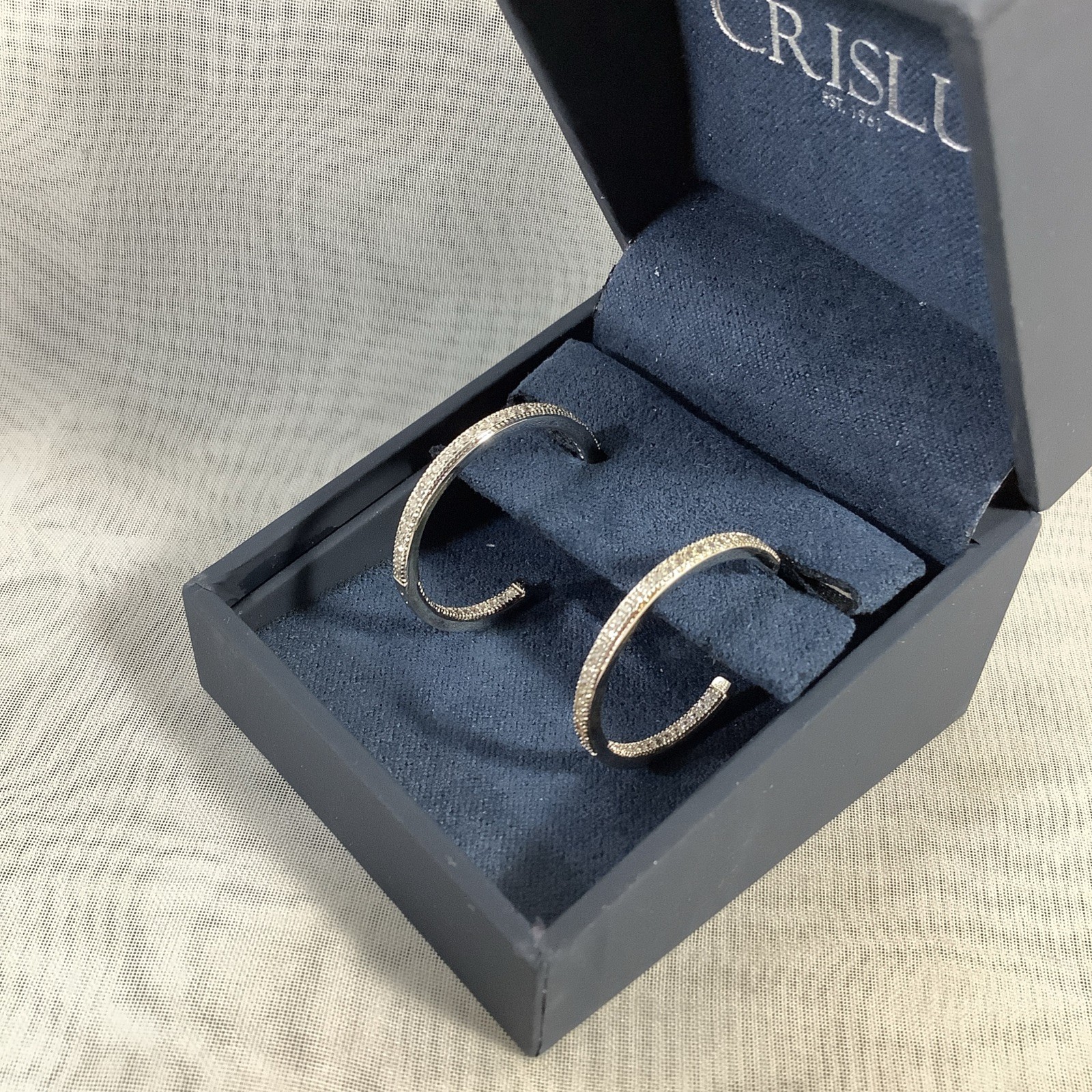 CRISLU Classic Pave Hoops Sterling Silver CZ Inside Out 1.50 cttw .75” Wide