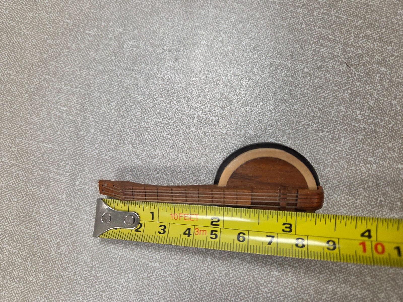 Vintage Wooden Banjo Brooch Pin Handmade Folk Music Instrument Lapel Badge
