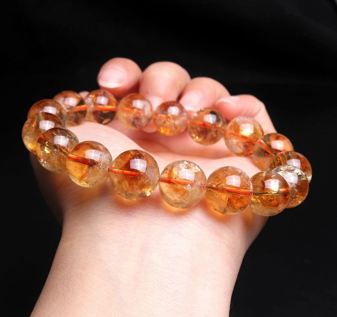 13.1mm Natural Yellow Pyramid Phantom Quartz Crystal Beads Bracelet C0216