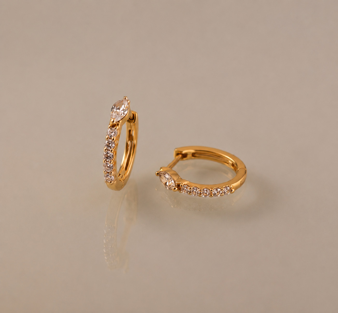 Gold plated Huggie hoop earrings Cubic Zirconia everyday jewelry for women