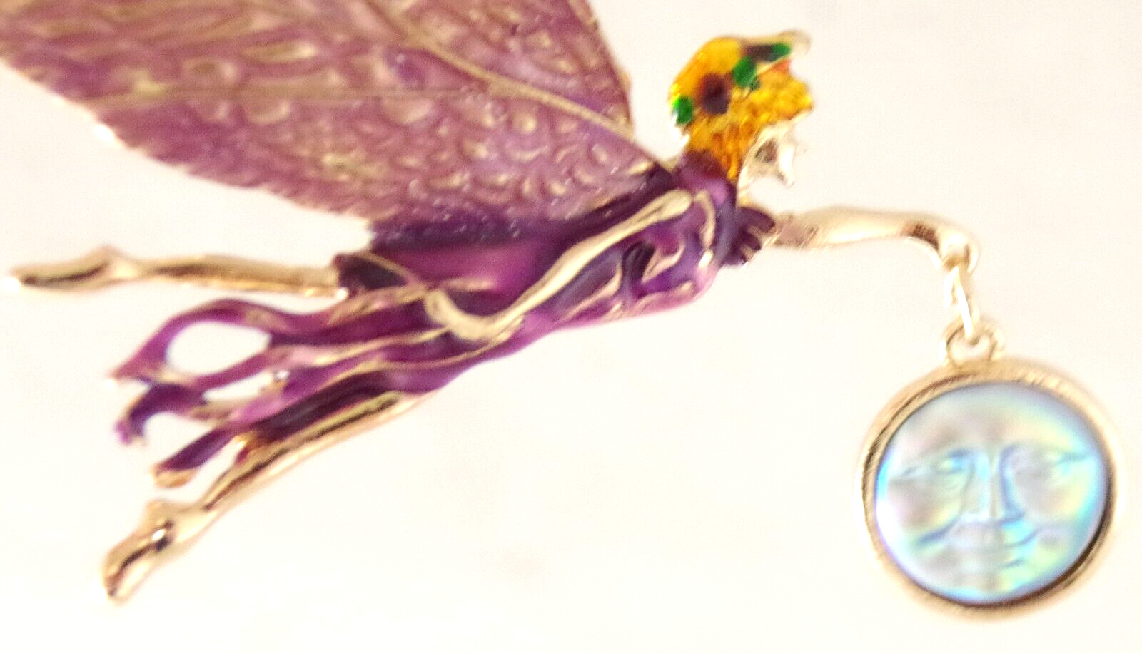 3″ NWOT DESIGNER STYLE FAIRY GODDESS w/ AB MOON FACE DANGLE PENDANT BROOCH COMBO