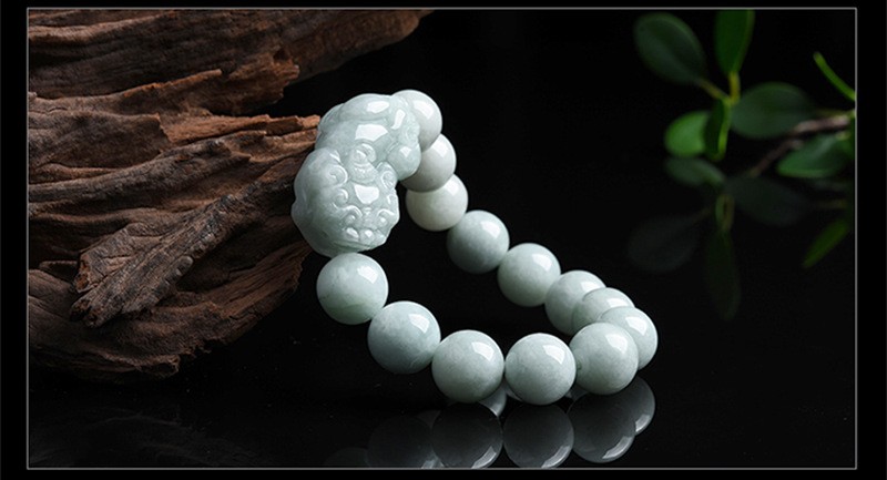 Certified Natural Grade A Jade Jadeite Bead Rich Pixiu Strecth Bracelet 13mm