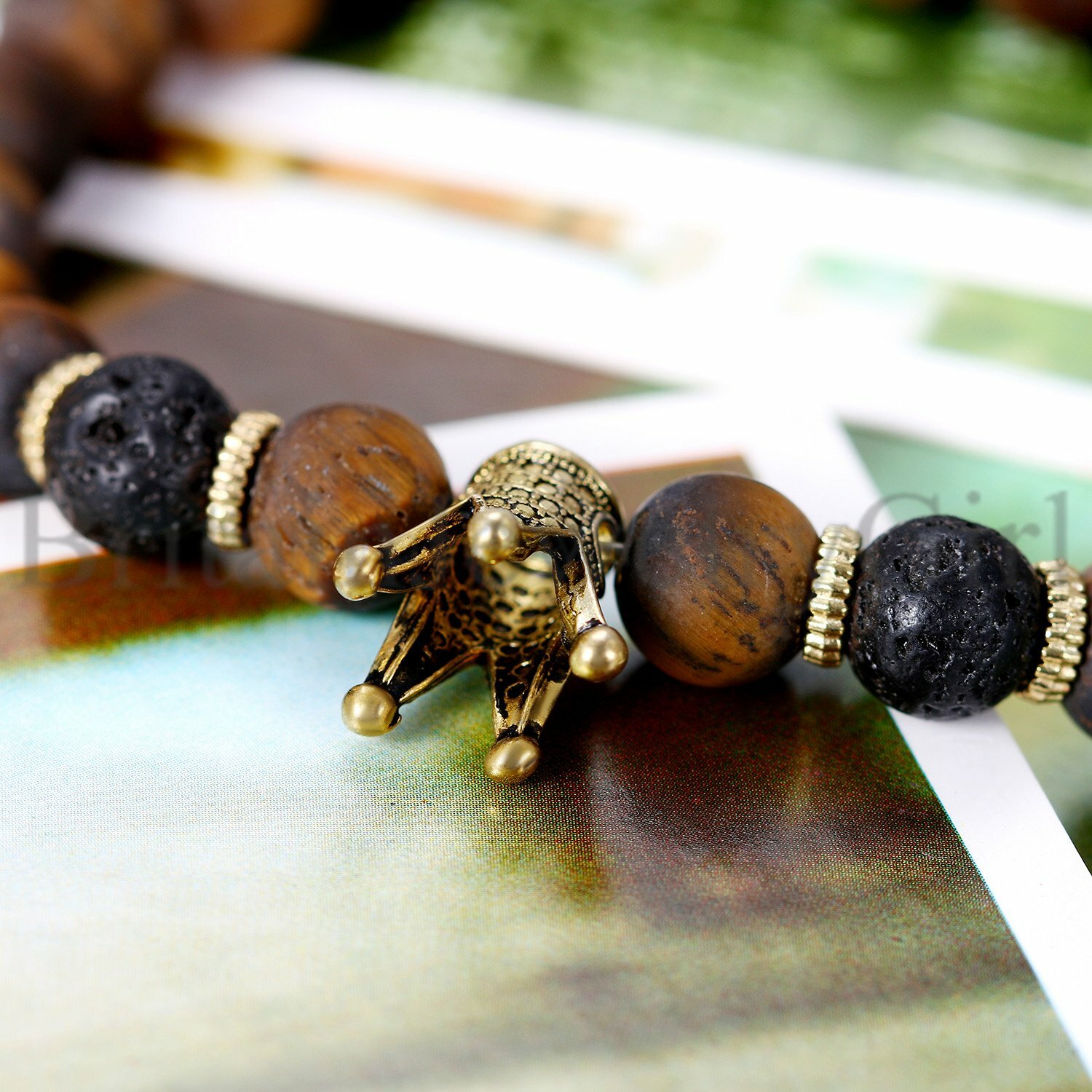 1-3pcs Skull Dragon Crown Tiger Eye Stone Beaded Elastic Bracelet for Men Women