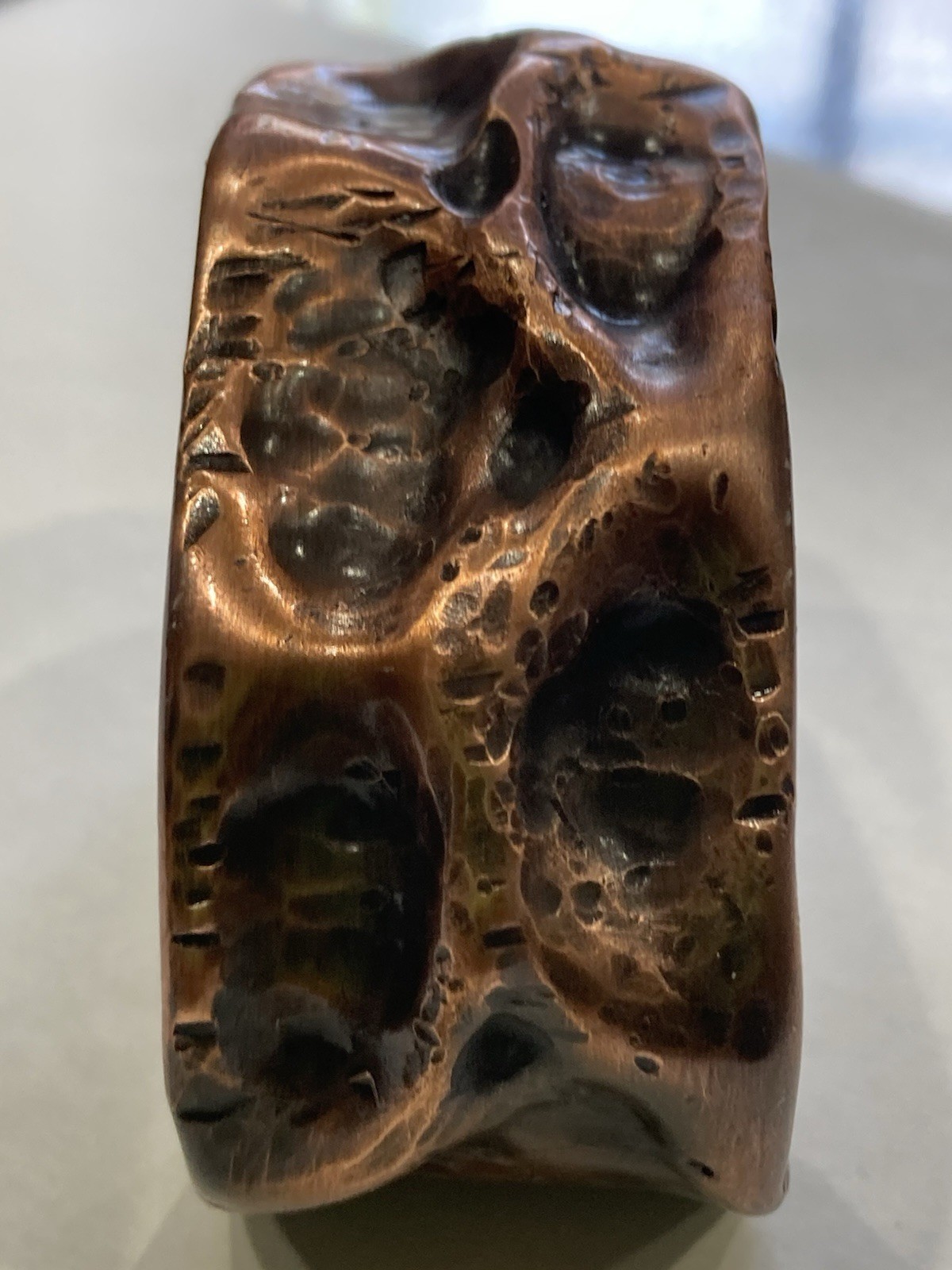 Hammered Brutalist air chased Copper Metal Cuff Bracelet, Solid Copper size 7
