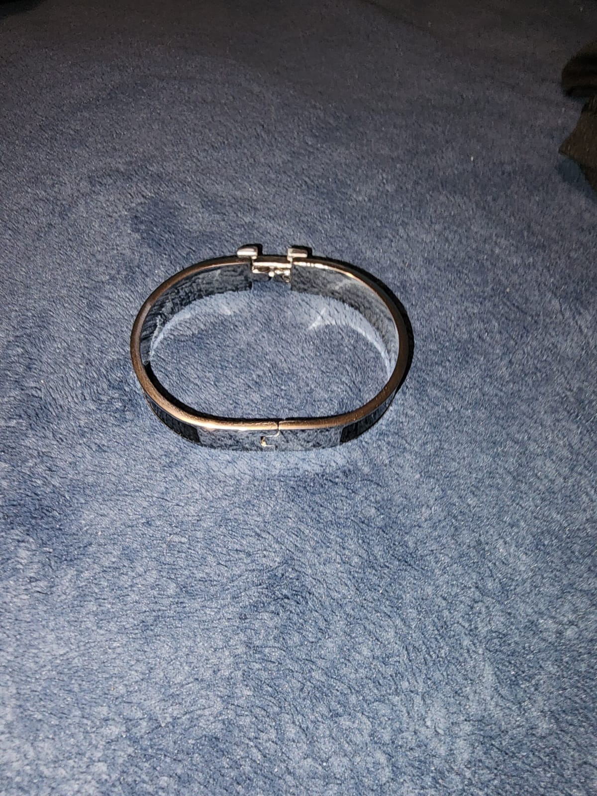 HERMES BRACELET BLACK Hinged Bangle Cuff Bracelet, Metal, No Stone