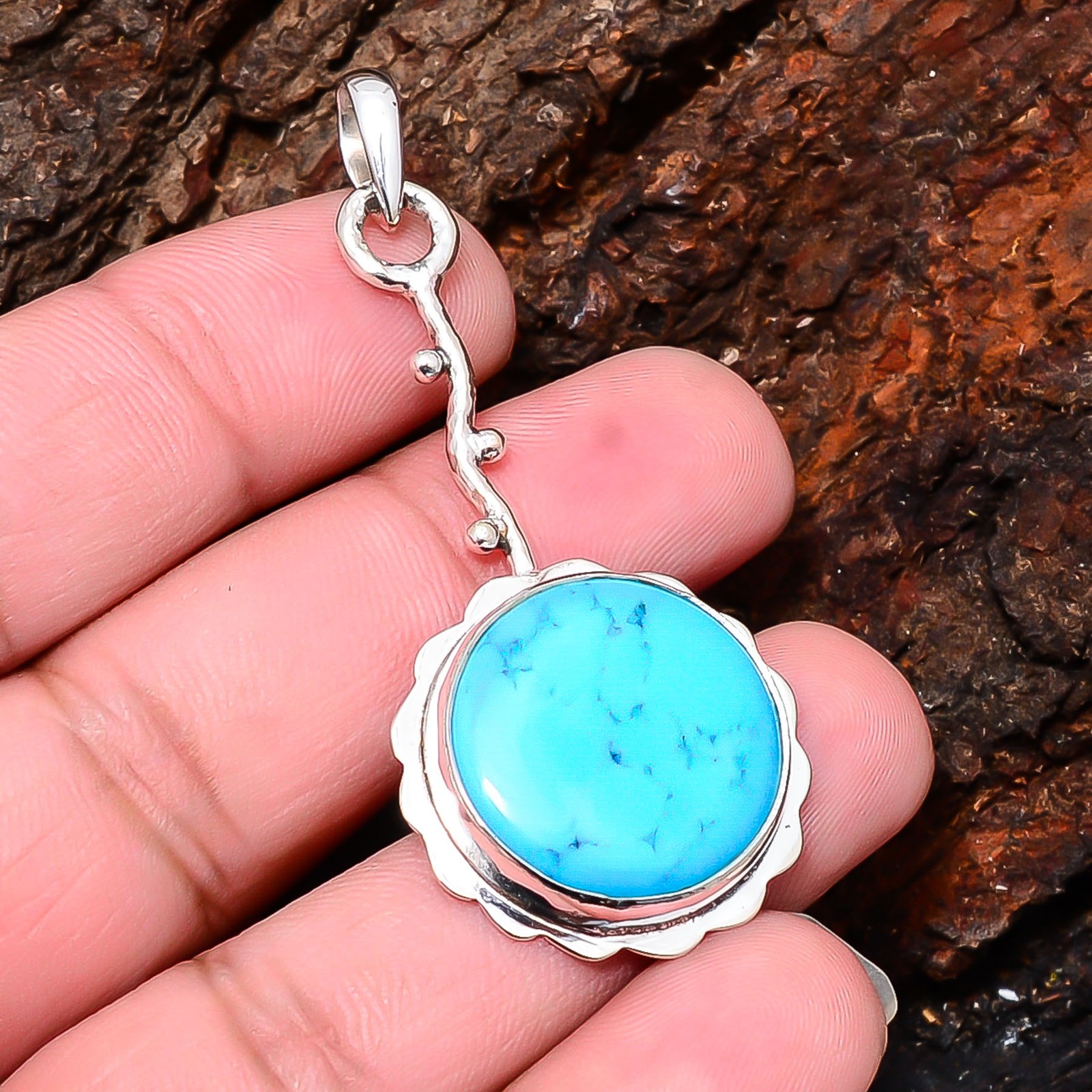 Magnesite Turquoise Designer Handmade 925 Sterling Silver Pendant 2.15″ P8125617
