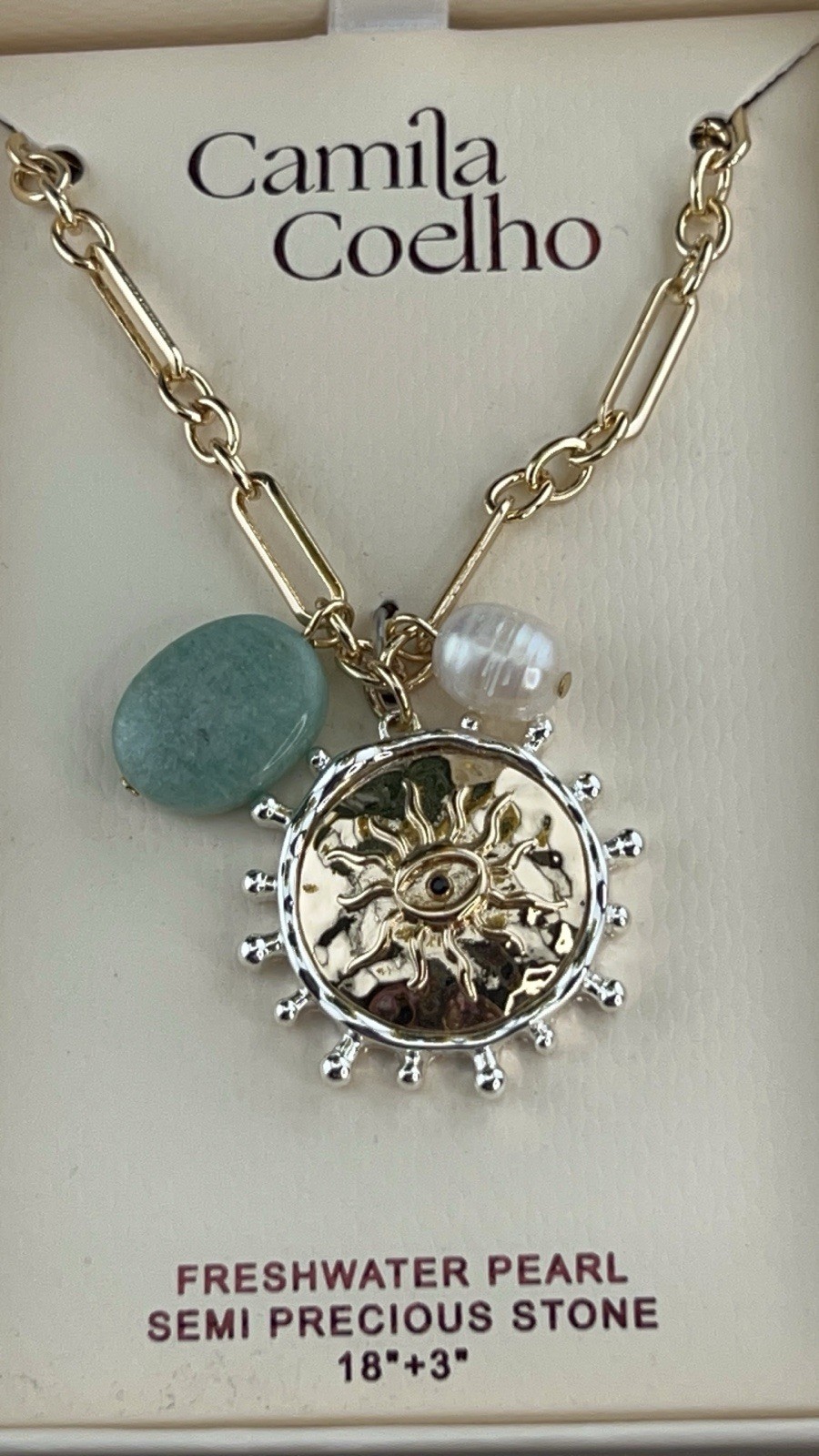 NWT Camila Coelho Sun Evil Eye Necklace Freshwater Pearl Semi Precious Stone