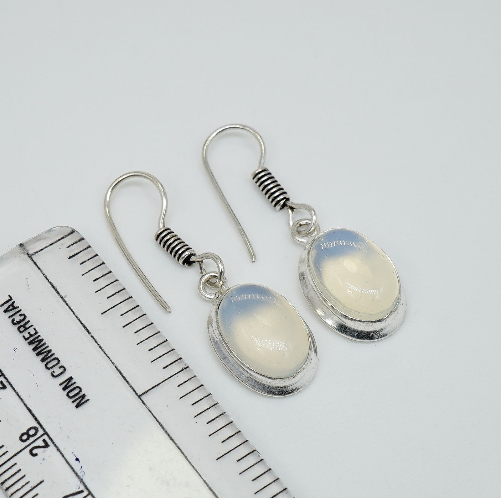 925 Silver Plated Milky Opalite Oval Shape Hook Earring