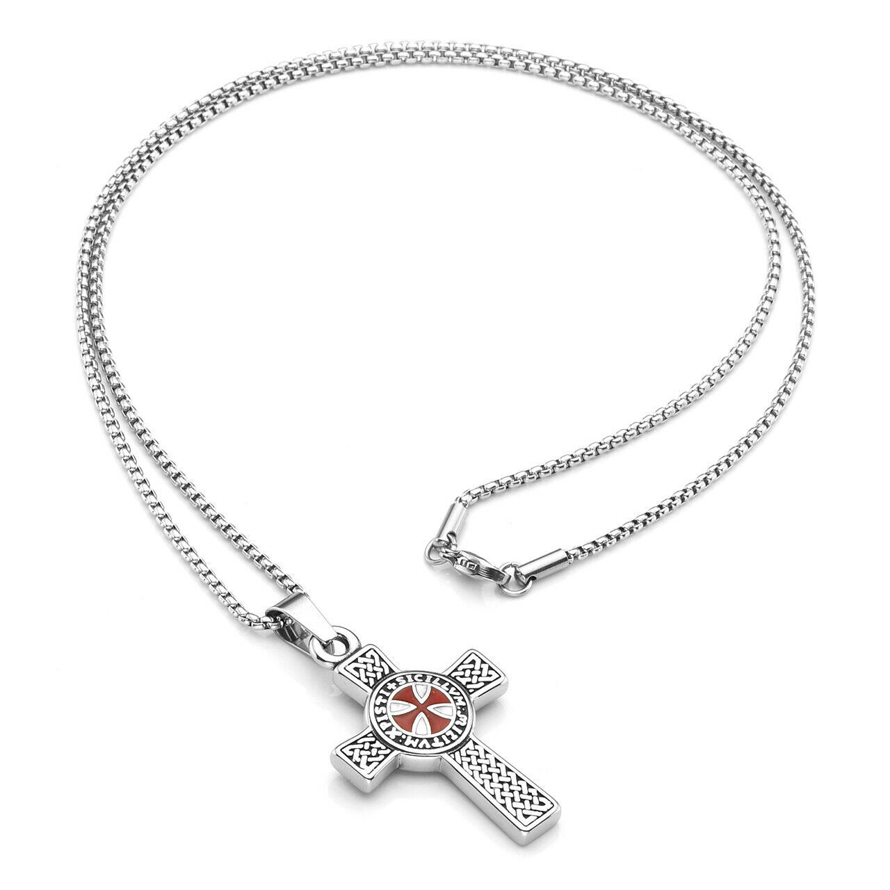 Crucifix Red Cross Necklace for Men Knights Templar Crusader Pendant Necklace