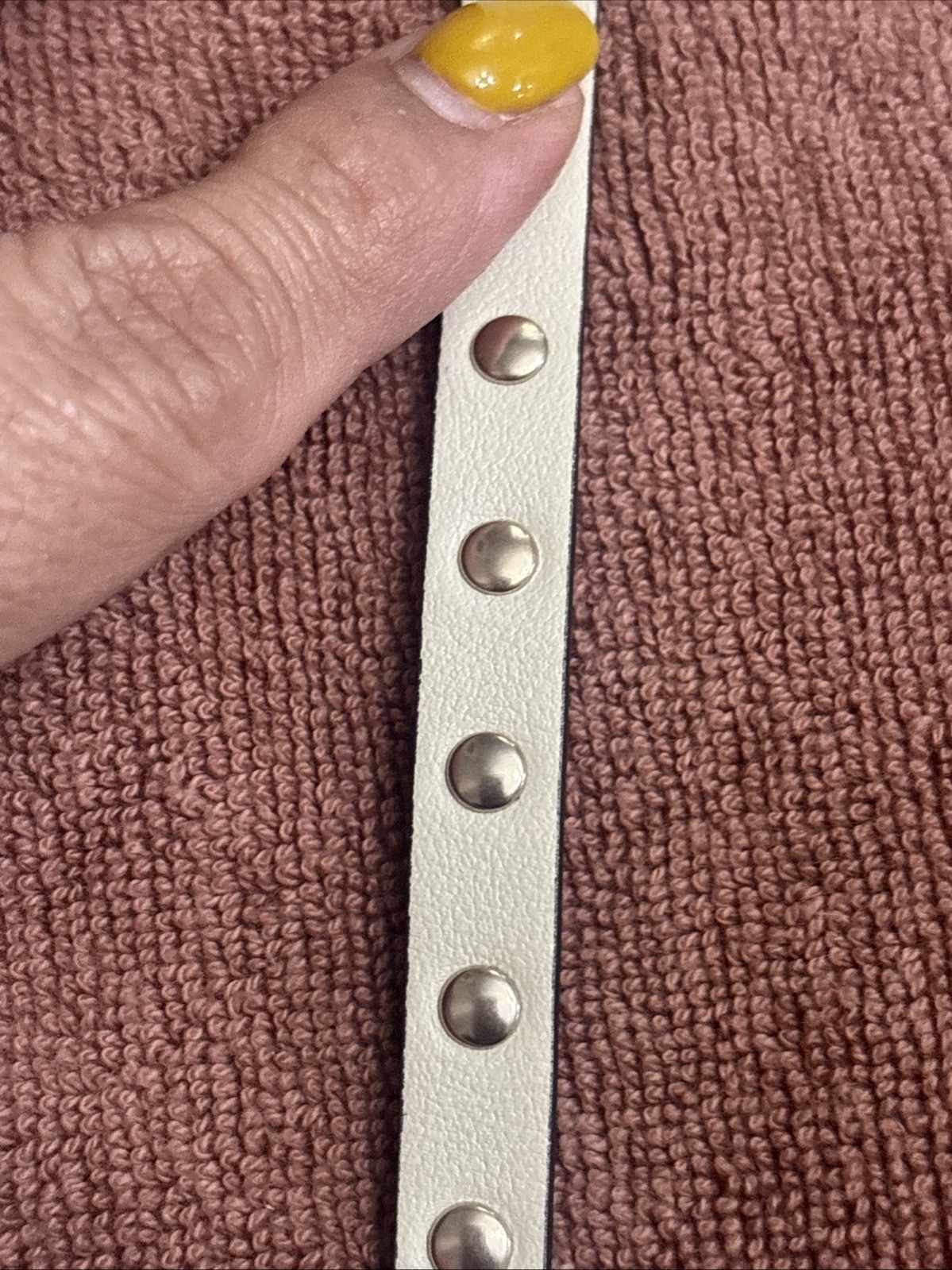 Valentino Silver Gold Rockstud Leather Bracelet Cream Beige