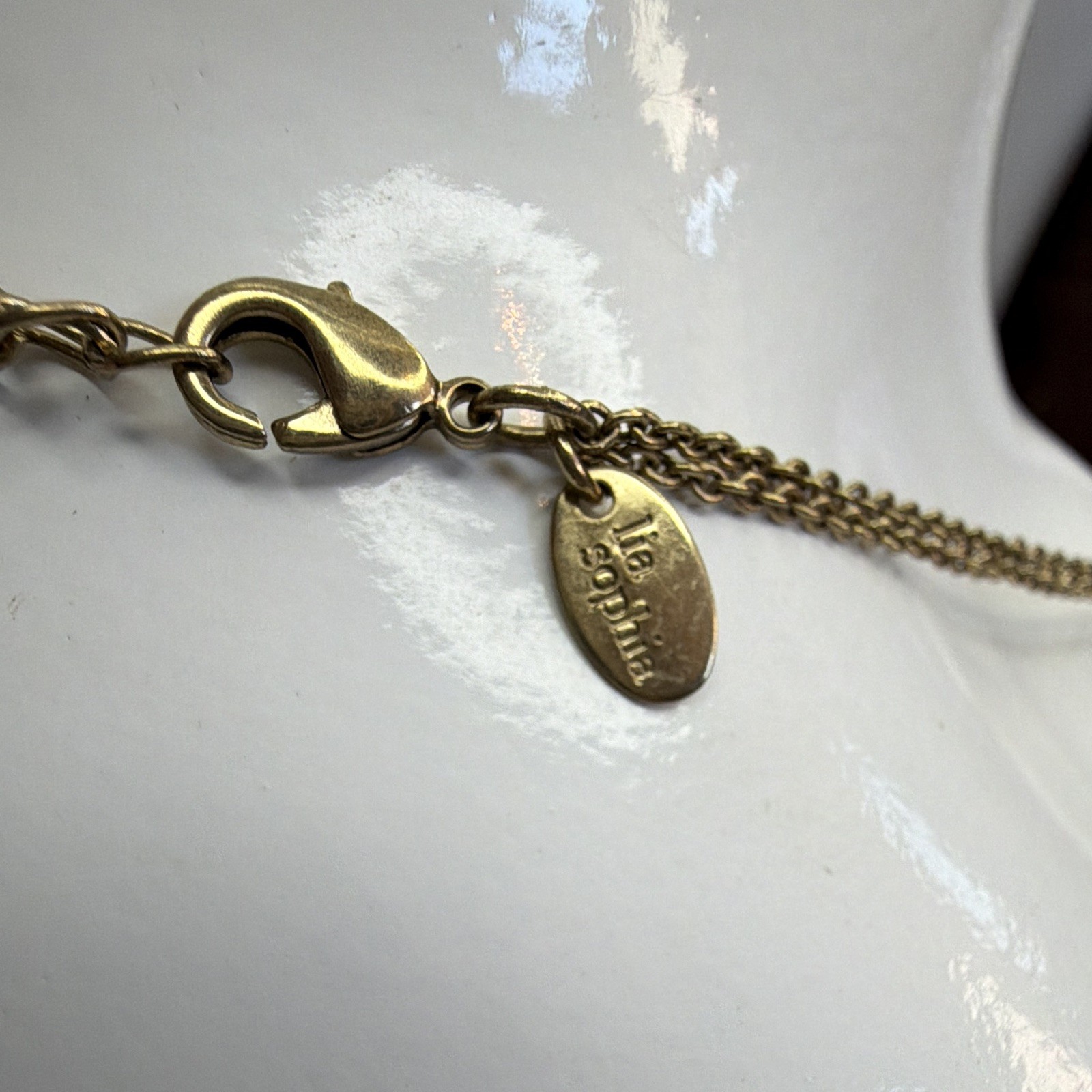 Lia Sophia Gold Tone Circle Pendant Necklace with Rhinestone Accents Long Chain