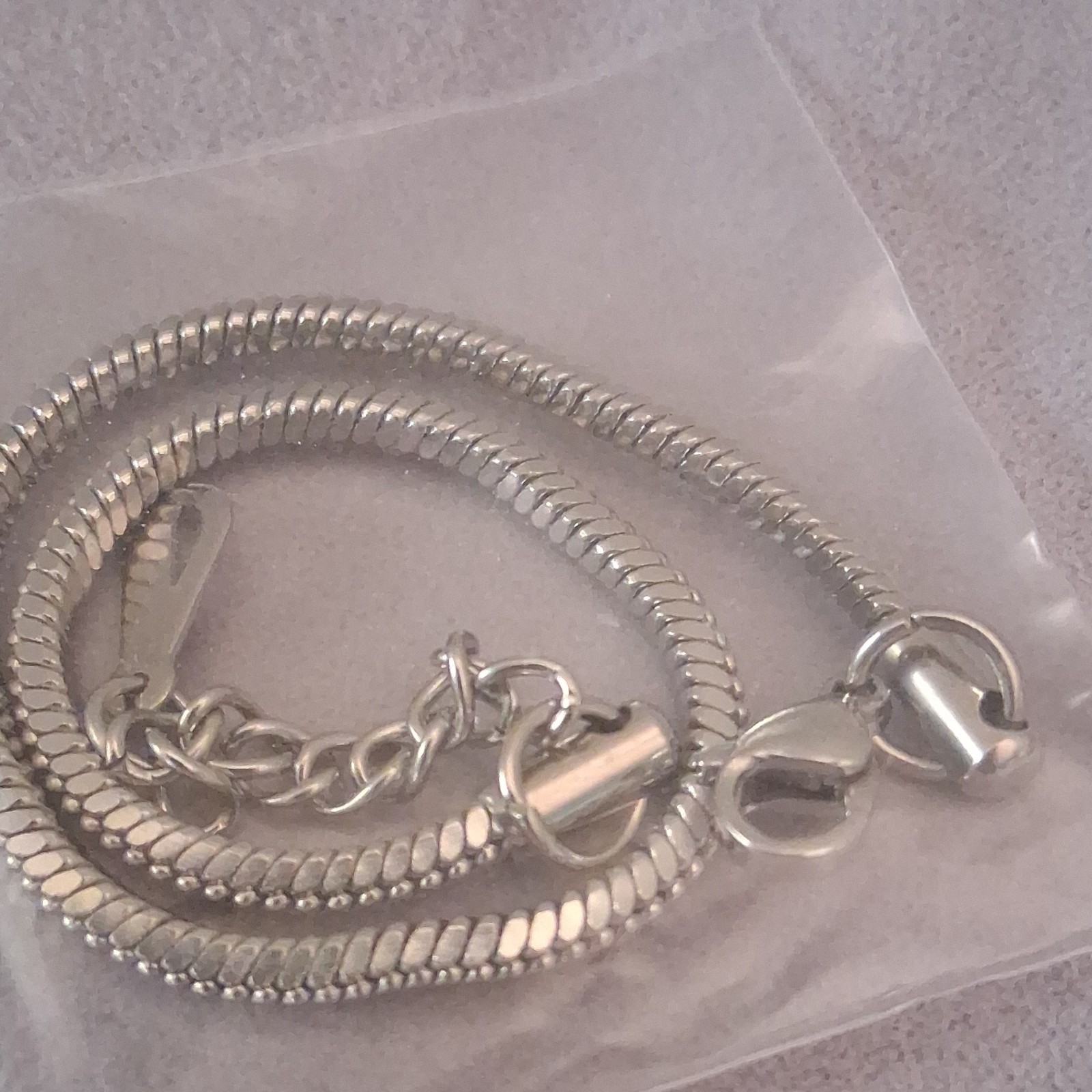 Lot of 3 Silver Tone Chain Bracelets, Snake/Oval/Geometric Links, Heart Charm