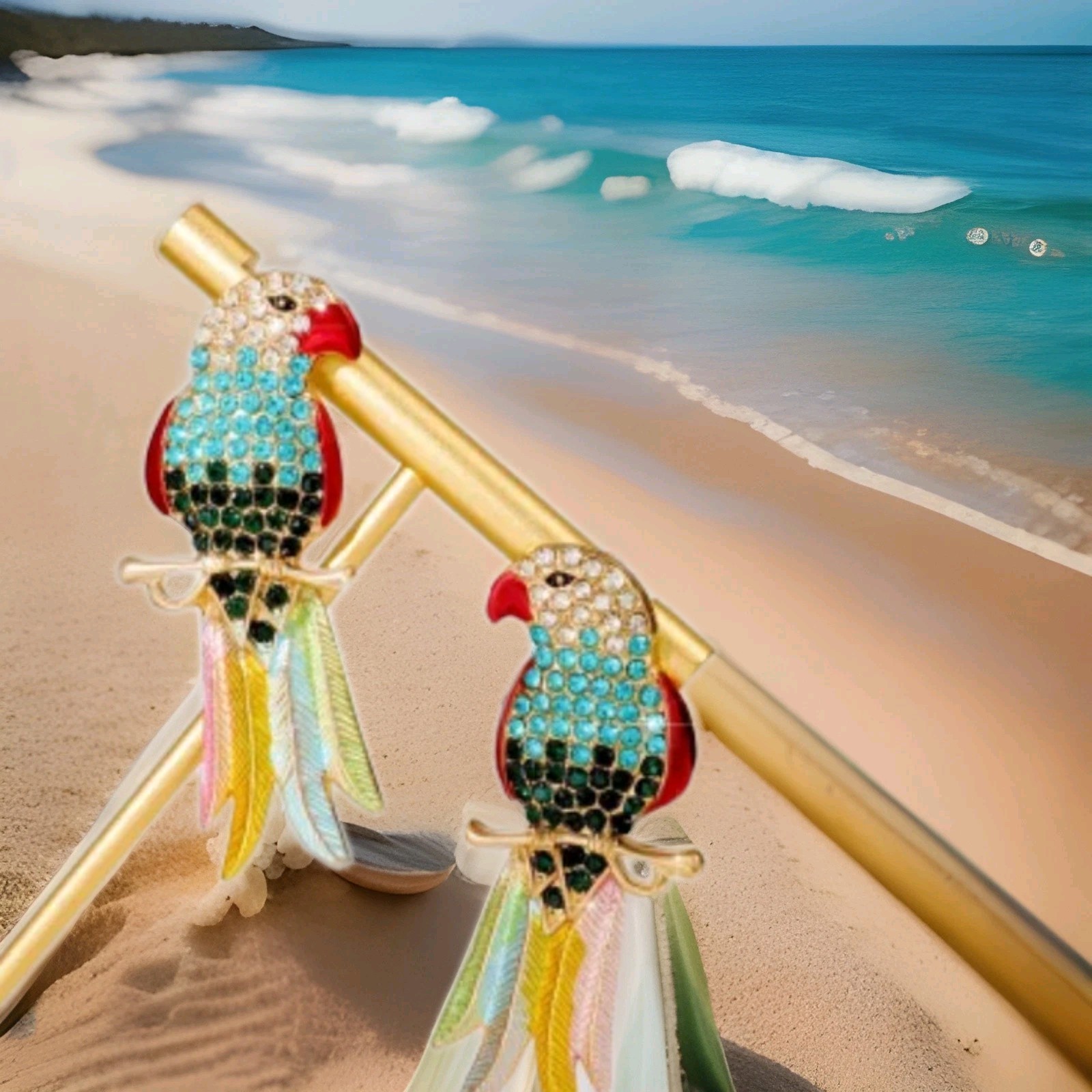 Stunning Colorful Crystal Parrot Earrings Stud, Silver, Gold,rosegold Plated.