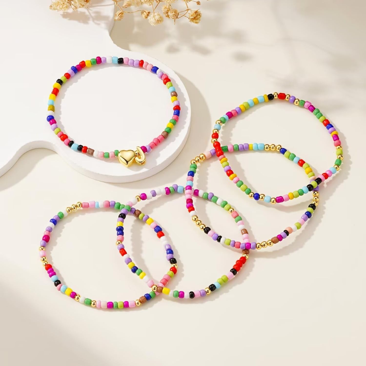 M MOOHAM 5PCS Colorful Beaded Initial Bracelets for Girls Women – Cute…