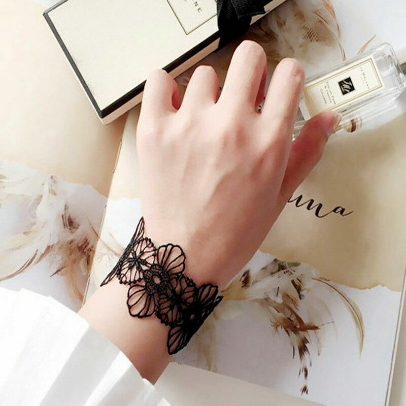 Retro Women Black Lace Flower Choker Necklace Bracelet Punk Gothic Jewelry Set