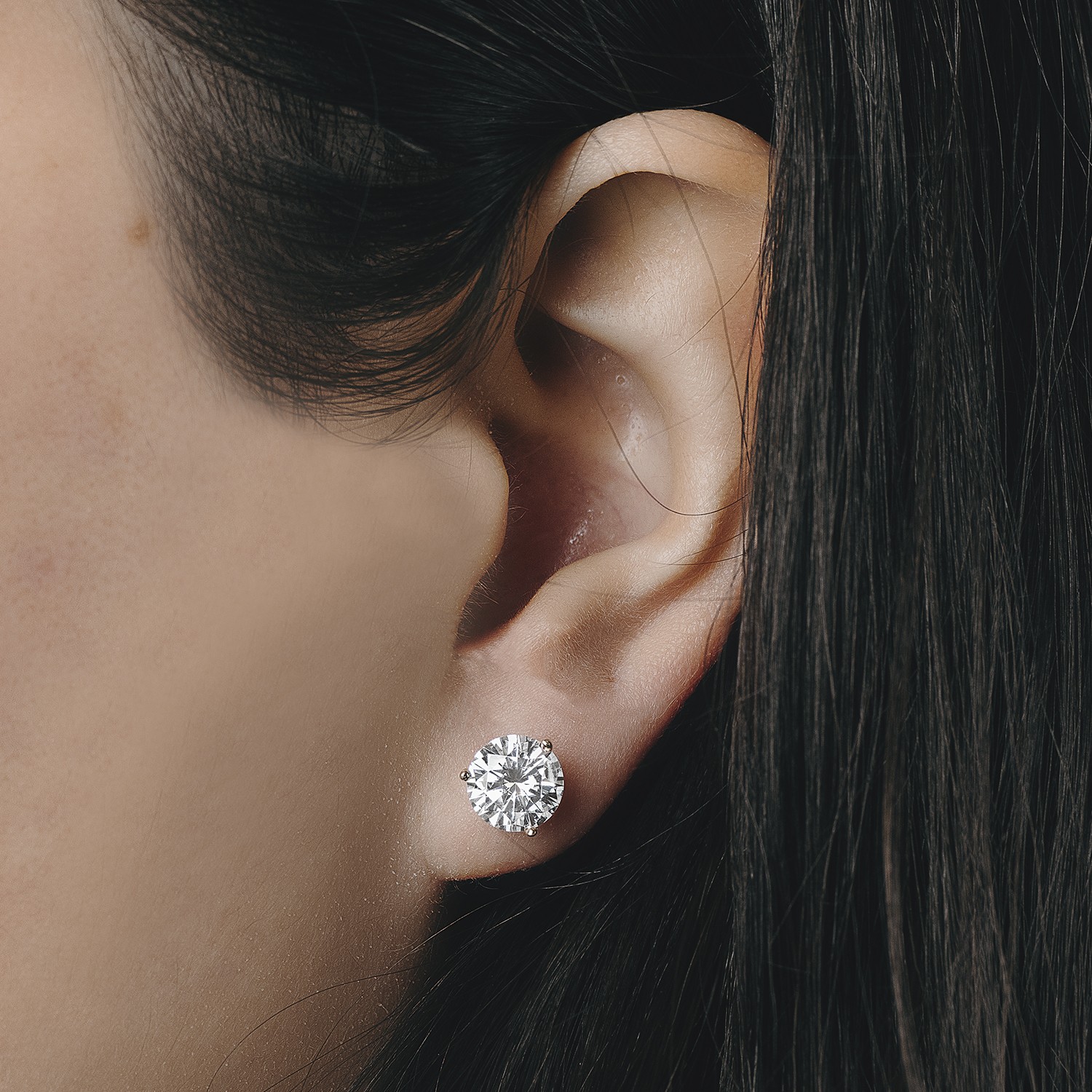 3 CTW DEW Round Moissanite Martini Stud Earrings in 14K Yellow Gold